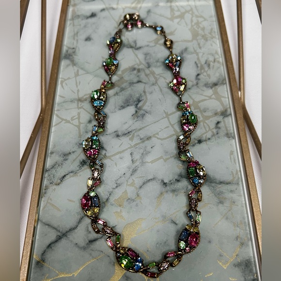 Hollycraft Vintage necklace Multicolor Rhinestones Authentic - Picture 2 of 13